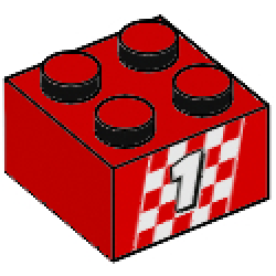 Brick 2 x 2 with White Number 1 on Checkered Pattern