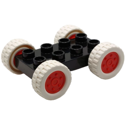 Duplo Car Base 2 x 4 with Fixed Axles, White Tires and Red Wheels Duplo Car Base 2 x 4 with Fixed Axles, White Tires and Red Wheels