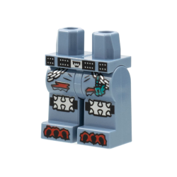 Hips and Legs with Black Belt, Silver Buckle, Chains and Spiked Knee Pads, Dark Turquoise Music Charm, Red Rips and Claws Pattern Hips and Legs with Black Belt, Silver Buckle, Chains and Spiked Knee Pads, Dark Turquoise Music Charm, Red Rips and Claws Pattern