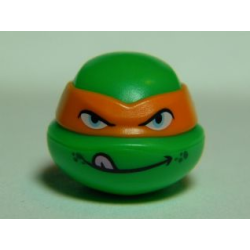 Minifigure, Head, Modified Ninja Turtle with Orange Mask and Tongue Out Pattern (Michelangelo)