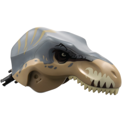 Dinosaur Head Tyrannosaurus rex with Dark Bluish Gray Top and Black Pin with Tan Teeth and Dark Tan Stripes Pattern Dinosaur Head Tyrannosaurus rex with Dark Bluish Gray Top and Black Pin with Tan Teeth and Dark Tan Stripes Pattern