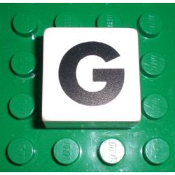 Duplo, Tile 2 x 2 x 1 with Black Capital Letter G Pattern Duplo, Tile 2 x 2 x 1 with Black Capital Letter G Pattern