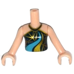 Torso Mini Doll Girl Dark Blue Halter with Gold Trim and Triangles and Medium Azure and Gold Curved Stripes Pattern, Light Nougat Arms with Hands