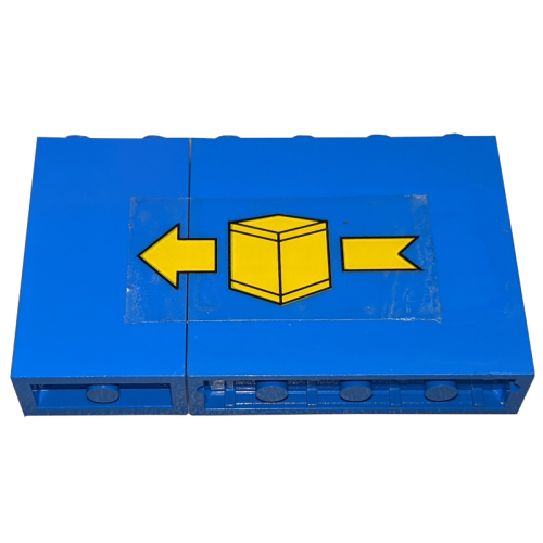 Деталь LEGO BA122pb01L Stickered Assembly 6 x 1 x 3 with Yellow Box and Arrow Pattern Model Left Side (Sticker) - Set 6361 - 1 Panel 1 x 4 x 3 - Solid Studs, 1 Panel 1 x 2 x 3 - Solid Studs