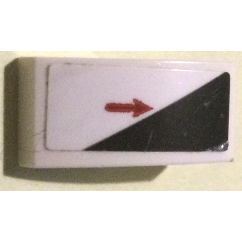 Деталь LEGO 11477pb178R Slope, Curved 2 x 1 x 2/3 Black Triangle and Red Arrow Pattern Model Right Side (Sticker) - Set 75872