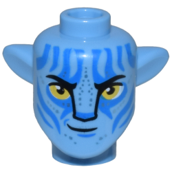 Minifigure, Head, Modified Alien Na'vi with Yellow Eyes, Silver Spots, Wide Blue Markings, Smirk with Right Corner Lifted Pattern Minifigure, Head, Modified Alien Na'vi with Yellow Eyes, Silver Spots, Wide Blue Markings, Smirk with Right Corner Lifted Pattern