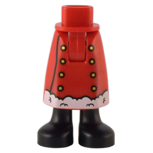 Деталь LEGO 59595c00pb13 Mini Doll Hips and Skirt Long with Molded Black Legs / Boots and Printed Gold Buttons and White Trim Pattern - Thick Hinge