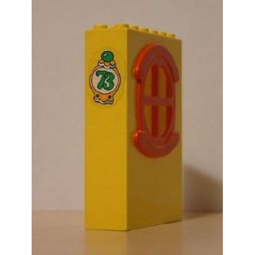 Деталь LEGO x635c01pb11 Fabuland Building Wall 2 x 6 x 7 with Round Symmetric Red Window with '73' Pattern (Sticker) - Set 3672