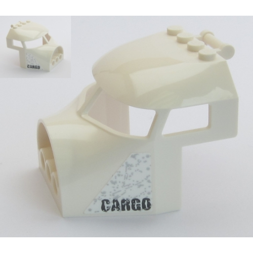 Деталь LEGO 29114pb01 Aircraft Fuselage Forward Top Curved 6 x 6 with Bar Handle and 3 Pin Holes with 'CARGO' and Scratches Pattern on Both Sides (Stickers) - Set 60161