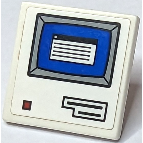 Деталь LEGO 15210pb168 Road Sign 2 x 2 Square with Open O Clip with Computer Screen, Open Window on Blue Background and Light Bluish Gray Border, Floppy Disk Drive Slots and Red Power Button Pattern (Sticker) - Set 76108