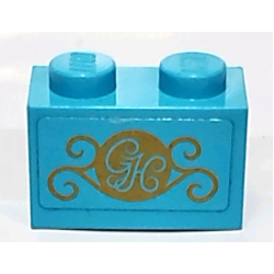 Brick 1 x 2 with Gold 'GH' and Swirls Pattern (Sticker) - Set 41101 Brick 1 x 2 with Gold 'GH' and Swirls Pattern (Sticker) - Set 41101