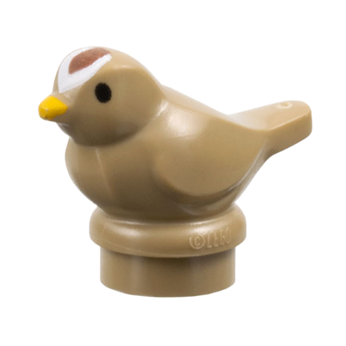 Деталь LEGO 41835pb03 Bird, Small with Black Eyes, Bright Light Orange Beak and Reddish Brown and White Forehead Pattern