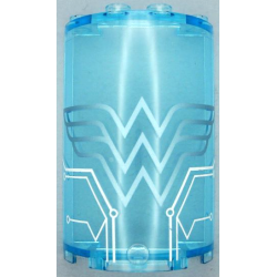 Cylinder Half 2 x 4 x 5 with 1 x 2 Cutout with Metallic Light Blue Wonder Woman Logo and White Circuitry Pattern (Sticker) - Set 41239