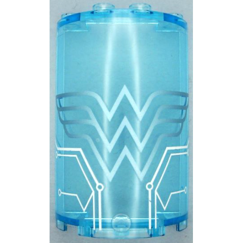 Деталь LEGO 85941pb032 Cylinder Half 2 x 4 x 5 with 1 x 2 Cutout with Metallic Light Blue Wonder Woman Logo and White Circuitry Pattern (Sticker) - Set 41239