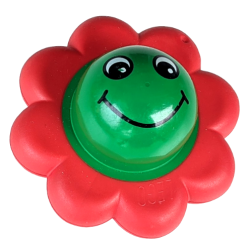 Primo Rattle Flower with 8 Red Petals and Smiley Face Pattern
