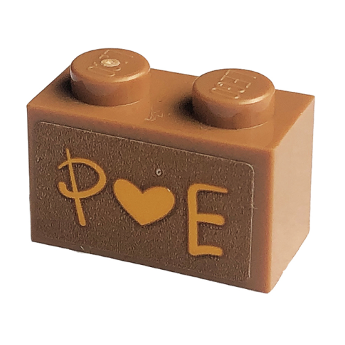 Деталь LEGO 3004pb265 Brick 1 x 2 with Bright Light Orange 'P Heart E' Pattern (Sticker) - Set 41447