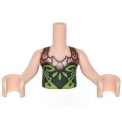 Torso Mini Doll Girl Dark Green Halter Top with Copper Straps and Lime Pattern, Light Nougat Arms with Hands