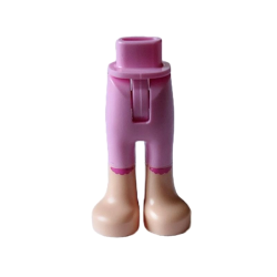Mini Doll Hips and Trousers with Back Pockets with Molded Light Nougat Lower Legs / Boots and Printed Dark Pink Trim Pattern - Thin Hinge