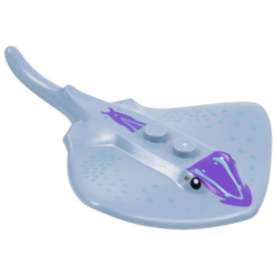 Manta Ray / Stingray with 2 Studs with Black Eyes, Dark Purple Markings, and Metallic Light Blue Spots Pattern