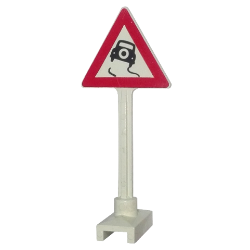 Деталь LEGO 649pb08a Road Sign Triangle with Skidding Car Pattern (Car with Tire on Back)