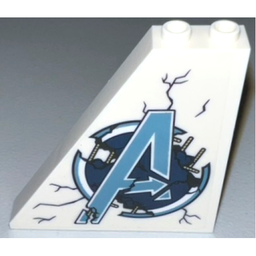 Деталь LEGO 30249pb11 Slope 55 6 x 1 x 5 with Metallic Light Blue Damaged Avengers Logo with Cracks Pattern (Sticker) - Set 76192