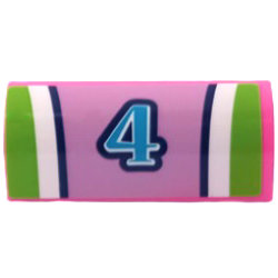 Slope, Curved 1 x 4 x 1 1/3 with Medium Azure Number 4 with Dark Blue, Lime and White Stripes Pattern (Sticker) - Set 41428