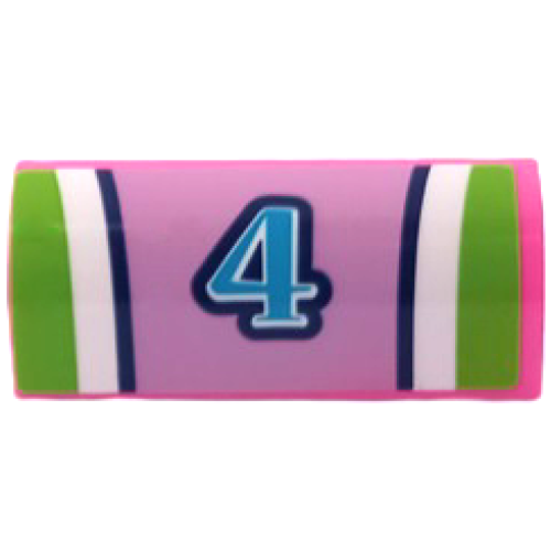 Деталь LEGO 6191pb043 Slope, Curved 1 x 4 x 1 1/3 with Medium Azure Number 4 with Dark Blue, Lime and White Stripes Pattern (Sticker) - Set 41428