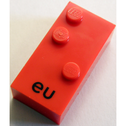 Brick, Braille 2 x 4 with 3 Studs with Black Lowercase Letters eu Pattern (dots-126 ⠣) (German)