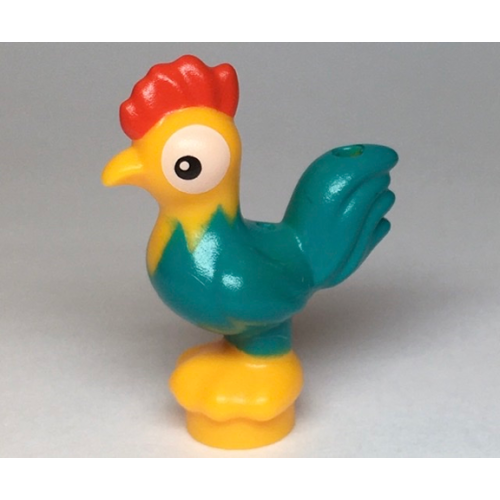 Деталь LEGO 28586pb02 Chicken, Moana with Round Base with Dark Turquoise Tail Feathers Pattern (Heihei)