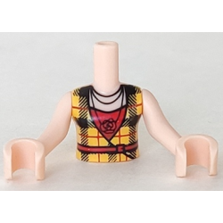 Torso Mini Doll Girl Bright Light Orange Top, Red Belt, Red Shirt and Rose Necklace Pattern, Light Nougat Arms with Hands