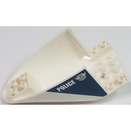Деталь LEGO 87616pb009 Aircraft Fuselage Aft Section Curved Bottom 6 x 10 with White 'POLICE' and Silver Badge with Wings Pattern on Both Sides (Stickers) - Set 60009
