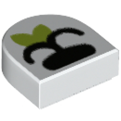 Tile, Round 1 x 1 Half Circle Extended with Black Nose and Closed Mouth with Lime Leaf Pattern Tile, Round 1 x 1 Half Circle Extended with Black Nose and Closed Mouth with Lime Leaf Pattern