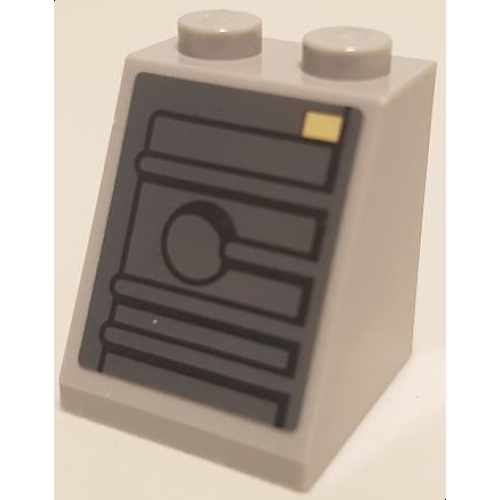 Деталь LEGO 3678bpb122 Slope 65 2 x 2 x 2 with Bottom Tube with Ridges, Hole, and Tan Rectangle Pattern (Sticker) - Set 75105