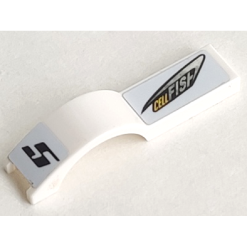 Деталь LEGO 50947pb022L Vehicle, Mudguard 1 x 4 1/2 with Black Number 5 and 'CELLFISH' Pattern Model Left Side (Sticker) - Set 8149