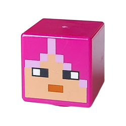 Minifigure, Head, Modified Cube with Pixelated Nougat Face, Black Eyes, Medium Nougat Mouth, and Lavender Hair Pattern (Minecraft Huntress)