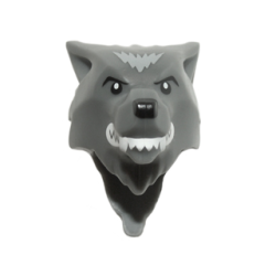 Minifigure, Head, Modified Wolf, Smooth Hair and Brow with Black Nose and Eyebrows, White Teeth and Fangs, Light Bluish Gray Fur Pattern Minifigure, Head, Modified Wolf, Smooth Hair and Brow with Black Nose and Eyebrows, White Teeth and Fangs, Light Bluish Gray Fur Pattern