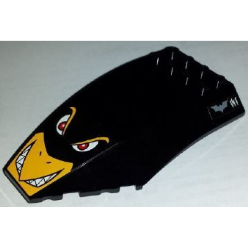 Деталь LEGO 45705pb017 Windscreen 10 x 6 x 2 Curved with Angry Penguin Face, Bat Logo and 4 Tickmarks Pattern (Stickers) - Set 7885