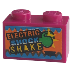 Brick 1 x 2 with 'ELECTRIC SHOCK SHAKE' and Green Minifigure Hand Pattern (Sticker) - Set 76422