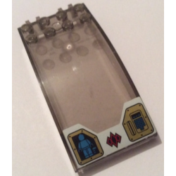 Windscreen 8 x 4 x 2 Curved with Locking Dual 2 Fingers with Dark Azure Minifigure and Keypad, Gold Panels on White Background Pattern (Sticker) - Set 70595 Windscreen 8 x 4 x 2 Curved with Locking Dual 2 Fingers with Dark Azure Minifigure and Keypad, Gold Panels on White Background Pattern (Sticker) - Set 70595