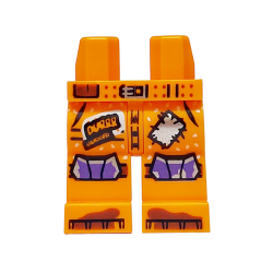 Hips and Legs with Belt Loops, Silver Buckle and Patch with Stitching, Tan Sesame Seeds, 'DURR BURGER' with Black Outline, Dark Purple Knees, Reddish Brown Mud Stains on Feet Pattern Hips and Legs with Belt Loops, Silver Buckle and Patch with Stitching, Tan Sesame Seeds, 'DURR BURGER' with Black Outline, Dark Purple Knees, Reddish Brown Mud Stains on Feet Pattern