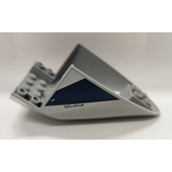 Aircraft Fuselage Aft Section Curved Bottom 6 x 10 with Dark Blue Trapezoid and Aurebesh Characters 'POLICE' on Light Bluish Gray Background Pattern on Both Sides (Stickers) - Set 75046