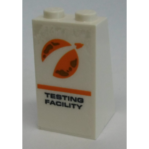 Деталь LEGO 3684cpb030 Slope 75 2 x 2 x 3 - Solid Studs with Orange City Mars Exploration Logo and 'TESTING FACILITY' Pattern (Sticker) - Set 60228