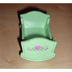 Duplo, Furniture Cradle (Belville Baby Crib) with 3 Dark Pink Hearts and Green Vine Pattern (Sticker) - Set 5860 - Medium Green Duplo, Furniture Cradle (Belville Baby Crib) with 3 Dark Pink Hearts and Green Vine Pattern (Sticker) - Set 5860 - Medium Green