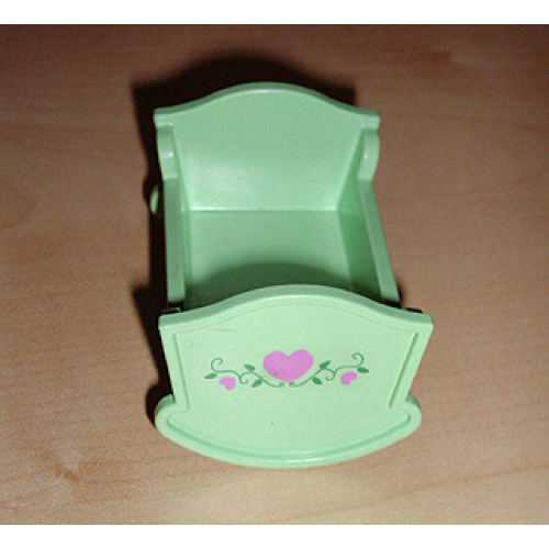 Деталь LEGO 4908pb02 Duplo, Furniture Cradle (Belville Baby Crib) with 3 Dark Pink Hearts and Green Vine Pattern (Sticker) - Set 5860 - Medium Green