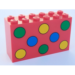 Brick 2 x 6 x 3 with Blue, Green, and Yellow Dots Pattern