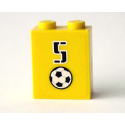 Brick 1 x 2 x 2 with Inside Axle Holder with Number 5 and Soccer Ball (Football) Pattern (Sticker) - Set 3424 Brick 1 x 2 x 2 with Inside Axle Holder with Number 5 and Soccer Ball (Football) Pattern (Sticker) - Set 3424