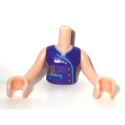 Torso Mini Doll Girl Dark Purple Vest Top with Yellow Buttons and Comb Pattern, Light Nougat Arms with Hands