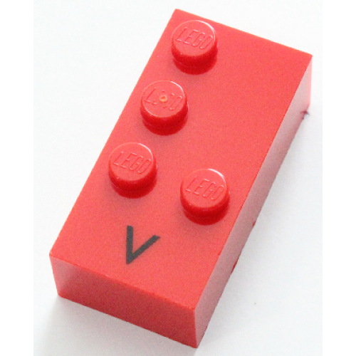 Деталь LEGO 60239pb01 Brick, Braille 2 x 4 with 4 Studs with Black Capital Letter V Pattern (dots-1236 ⠧)