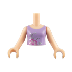 Torso Mini Doll Girl Lavender Top with Flower Pattern, Light Nougat Arms with Hands