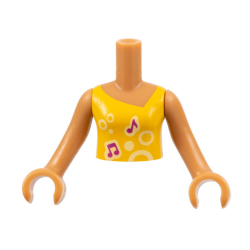 Torso Mini Doll Girl Bright Light Orange Vest Top with Music Notes and Circles Pattern, Medium Nougat Arms with Hands
